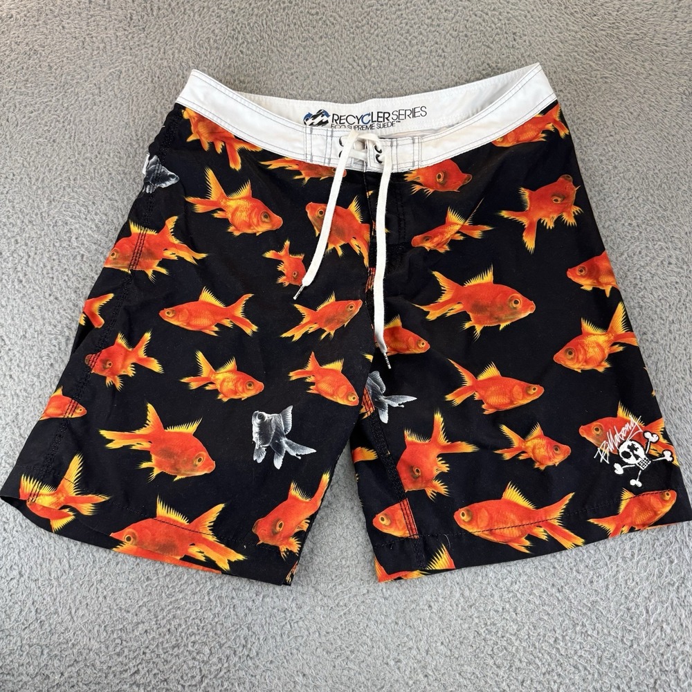 Billabong Black Swim Board Shorts with Orange Goldfish Print